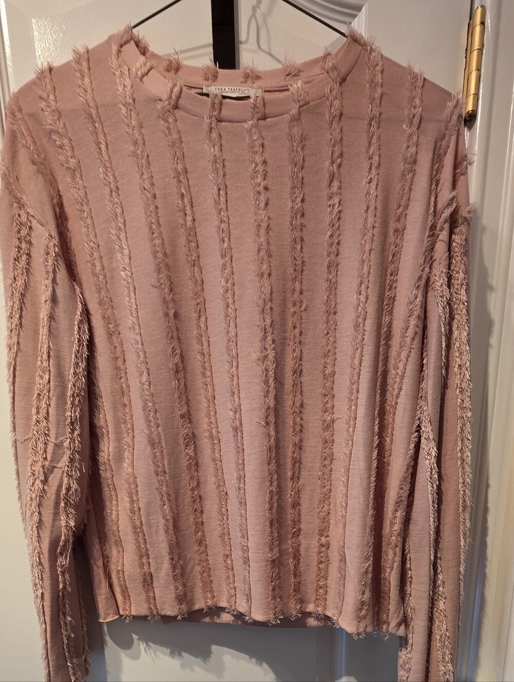 Zara Trafaluc Light Pink Frayed Knit Top